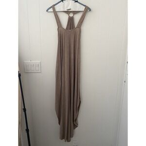 Final Touch Ribbed Knit Ring Back Maxi Dress Taupe Striped Small Made in USA